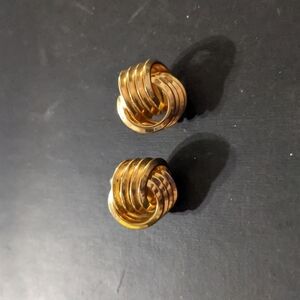 Gold Tone Circular Love Knot Style Pierced Stud Statement Earrings